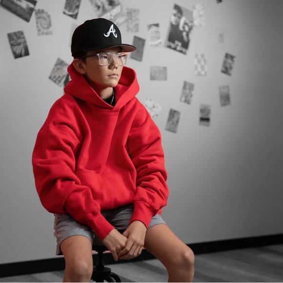 EUC Women’s Size Medium (Youth Sz Large) Yeezy X Gap Oversized Hoodie In Red - Picture 1 of 11